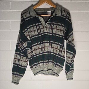 Vtg Sweater Graphix Mens Plaid Acrylic Knit Pullover Preppy Academia Retro M